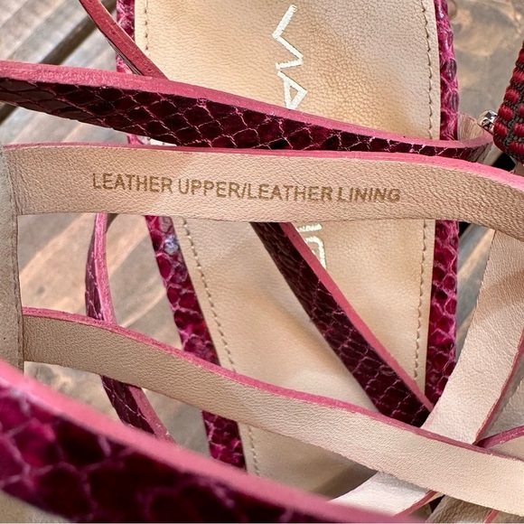 Via Spiga Strappy Block Heel Sandals Berry Snake Print Leather Size 9 - Picture 10 of 13